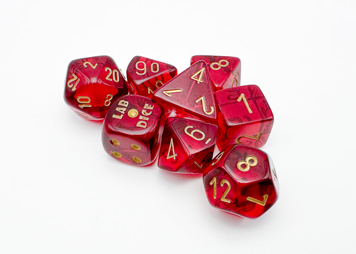 Translucent Crimson/gold Polyhedral 7-Die Set (with bonus die)