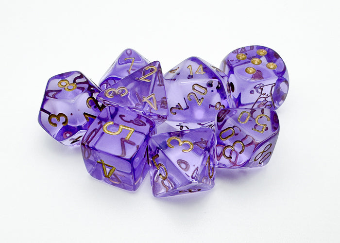 Translucent Lavender/gold Polyhedral 7-Die Set (with bonus die)