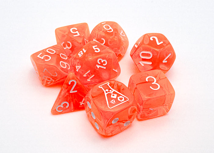 Translucent Neon Orange/white Polyhedral 7-Die Set (with bonus die)