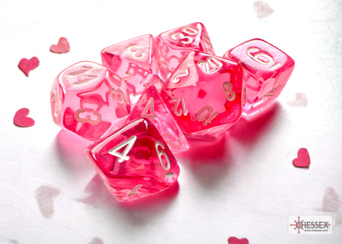 Translucent Pink/white Mini-Polyhedral 7-Die Set
