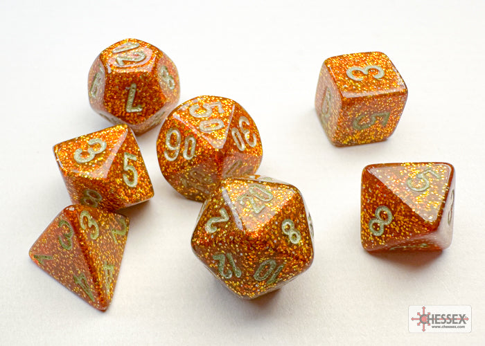 Glitter Gold/silver Mini-Polyhedral 7-Die Set