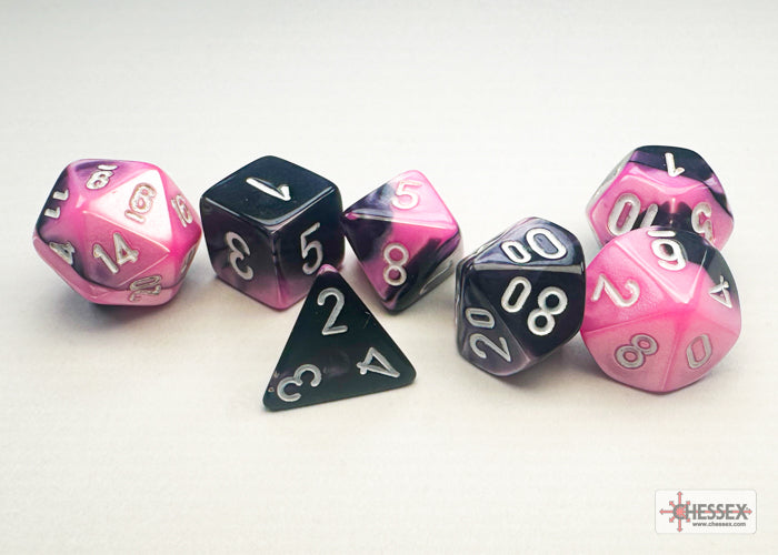 Gemini Black-Pink/white Mini-Polyhedral 7-Die Set