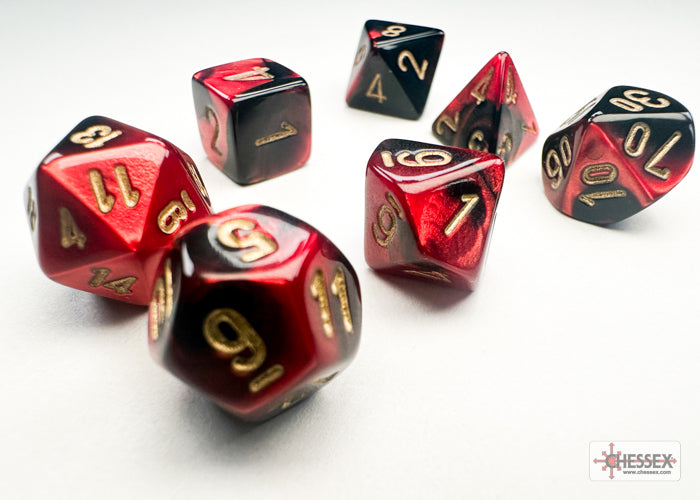 Gemini Black-Red/gold Mini-Polyhedral 7-Die Set