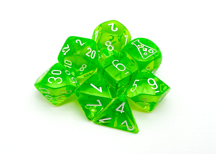 Translucent Rad Green/white Polyhedral 7-Die Set (with bonus die)