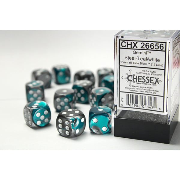 16mm Dice Block Gemini: Steel-Teal/ White (12d6)