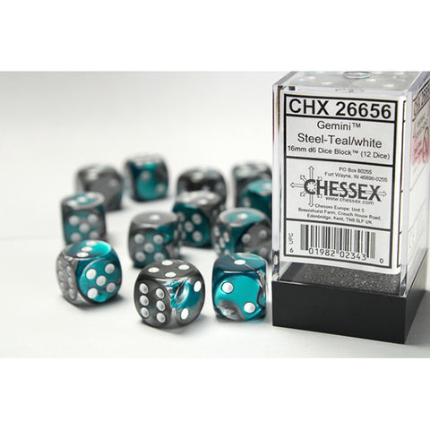 16mm Dice Block Gemini: Steel-Teal/ White (12d6)