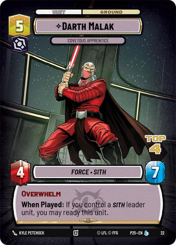 Darth Malak - Covetous Apprentice (Top 4) (22) (22) [Organized Play Promos]