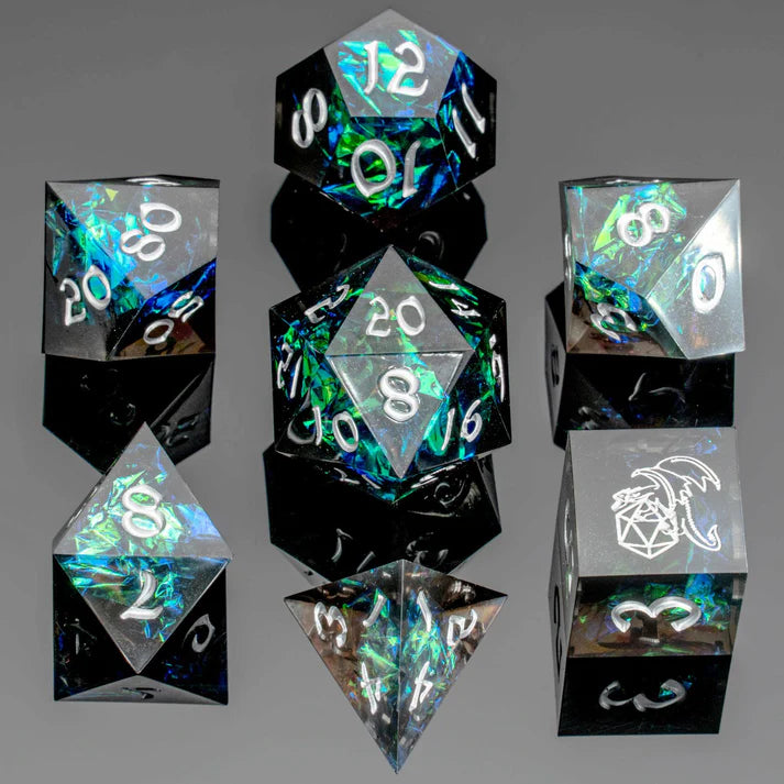 7 pcs RPG Dice Set - Captured Magic Sharp Resin - Black