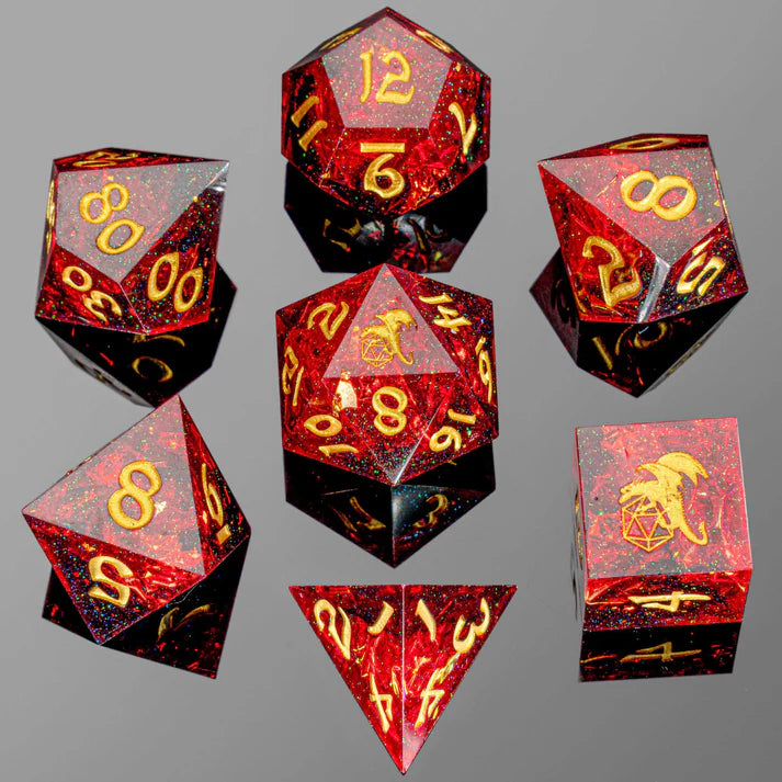 7 pcs RPG Dice Set - Captured Magic Sharp Resin - Red