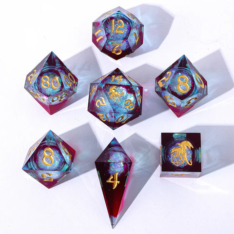 7 pcs RPG Dice Set - Sharp Edge Liquid Core - Elemental Mana