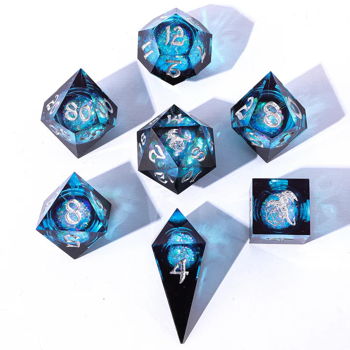 7 pcs RPG Dice Set - Sharp Edge Liquid Core - Twilight Azure