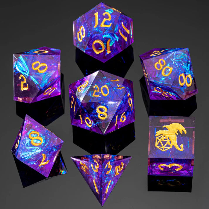 7 pcs RPG Dice Set - Captured Magic Sharp Resin - Purple