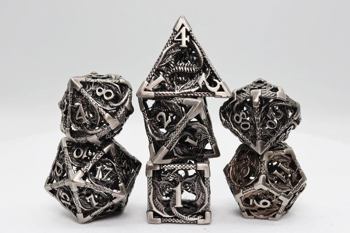 Bound Dragon: Silver - Hollow Metal RPG Dice Set