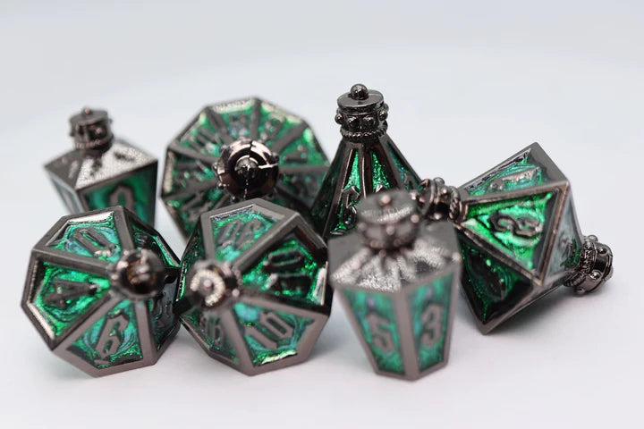 Moonlit Lantern: Midnight Acidfire - Metal RPG Dice Set