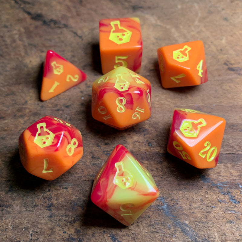 Polydice Potions: 7 Piece Dice Set - Fireball