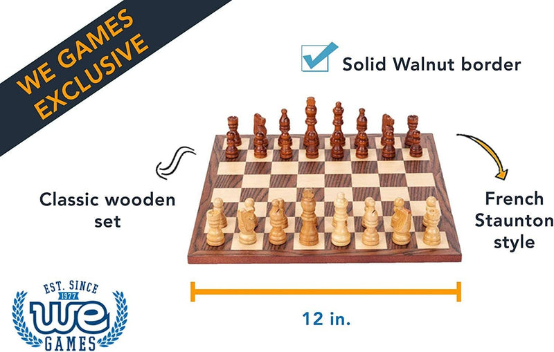 Classic Staunton Wood Chess Set - 12 in. Board, 2.75 in. King