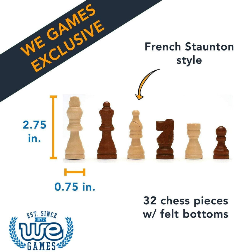 Classic Staunton Wood Chess Set - 12 in. Board, 2.75 in. King