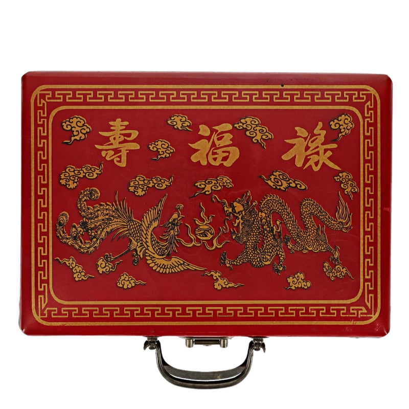 Traditional Chinese Mahjong Set Travel Size - Red Leatherette Case