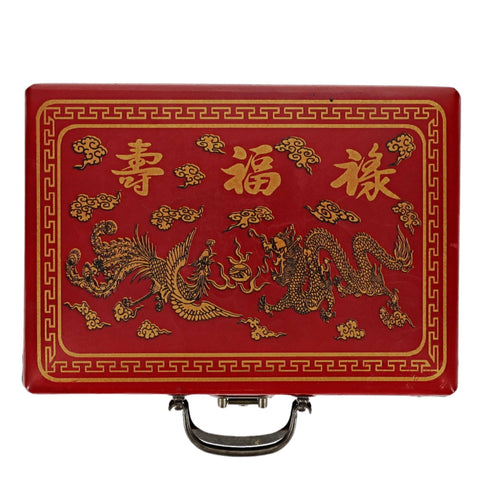 Traditional Chinese Mahjong Set Travel Size - Red Leatherette Case