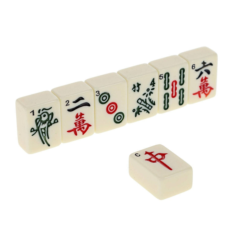 Traditional Chinese Mahjong Set Travel Size - Red Leatherette Case