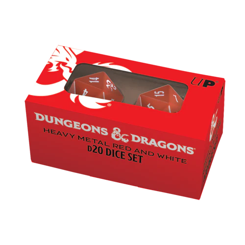 Heavy Metal Red and White D20 Dice Set (2ct) for Dungeons & Dragons