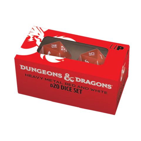 Heavy Metal Red and White D20 Dice Set (2ct) for Dungeons & Dragons