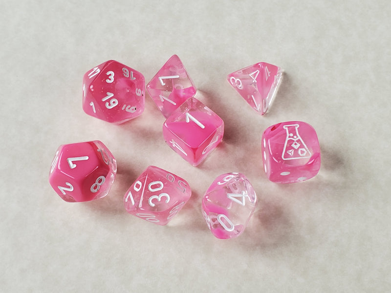Lab Dice: Gemini Clear-Pink and White 7-Die Set