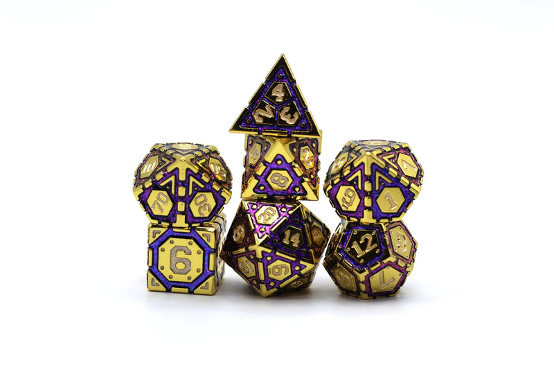 Solid Metal Star Map Dice set - Gold w/ Purple
