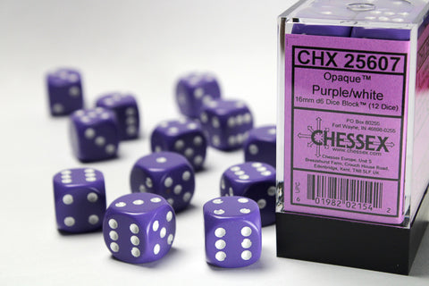 16mm Dice Block: Opaque: Purple/ White (12d6)