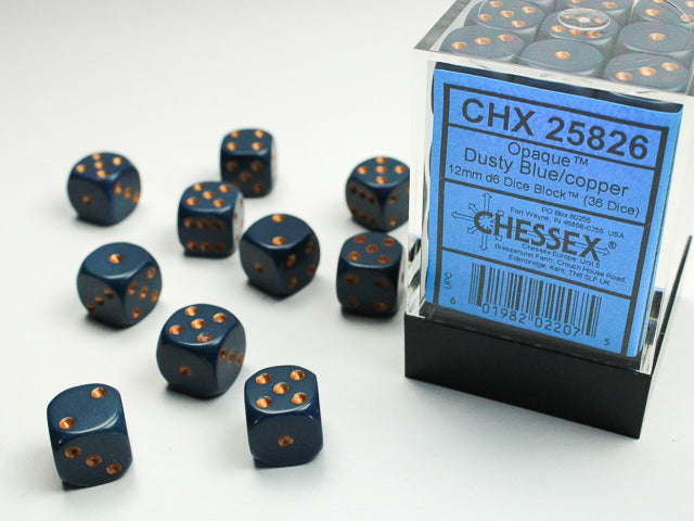 12mm Dice Block Opaque: Dusty Blue/ Copper (36d6)