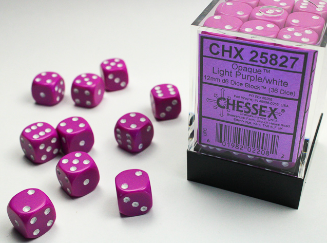 12mm Dice Block Opaque: Light Purple/ White (36d6)
