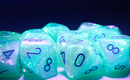 Set of 10 d10s: Gemini Pearl Turquoise-White/blue Luminary