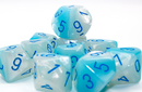 Set of 10 d10s: Gemini Pearl Turquoise-White/blue Luminary
