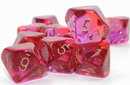 Set of 10 d10s: Gemini Translucent Red-Violet/gold