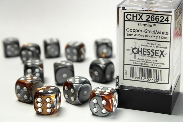 16mm Dice Block Gemini: Copper-Steel/ White (12d6)