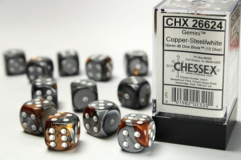 16mm Dice Block Gemini: Copper-Steel/ White (12d6)