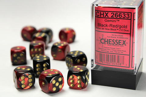 16mm Dice Block Gemini: Black-Red/ Gold (12d6)