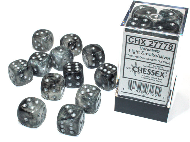 16mm Dice Block Borealis Luminary: Light Smoke/ Silver (12d6)