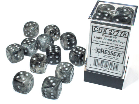 16mm Dice Block Borealis Luminary: Light Smoke/ Silver (12d6)