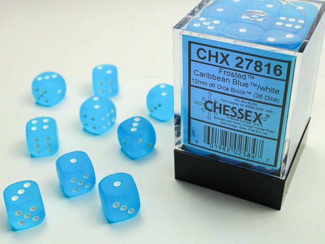 12mm Dice Block Frost: Caribbean Blue/ White (36d6)
