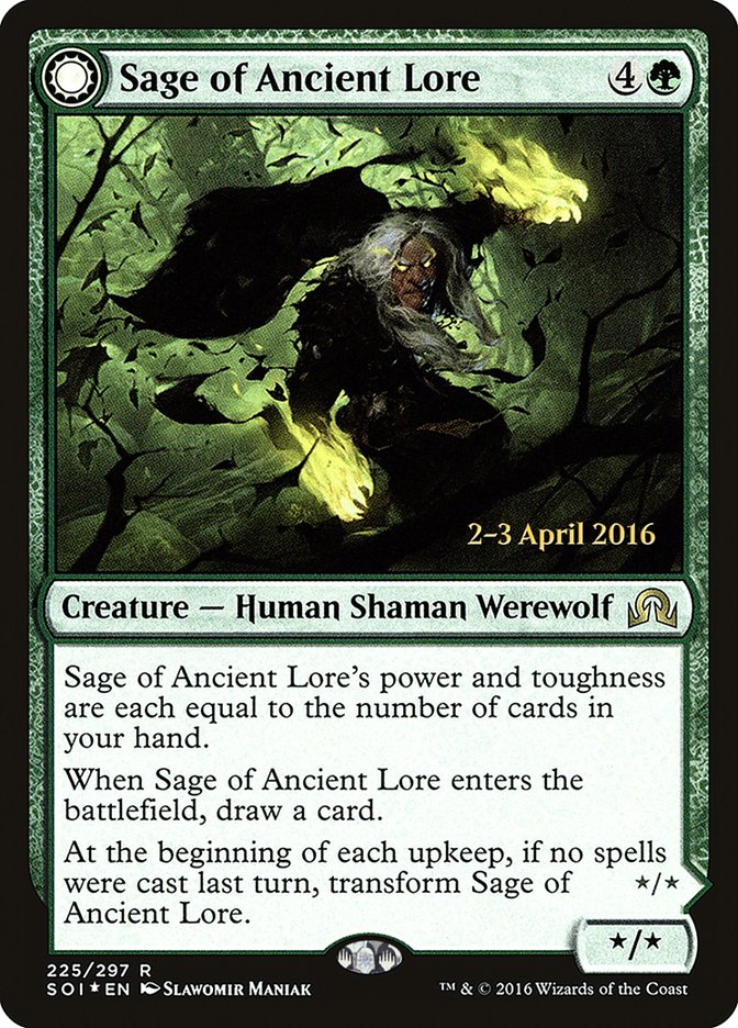 Sage of Ancient Lore // Werewolf of Ancient Hunger [Shadows over Innistrad Prerelease Promos], MTG Single - Gamers Grove