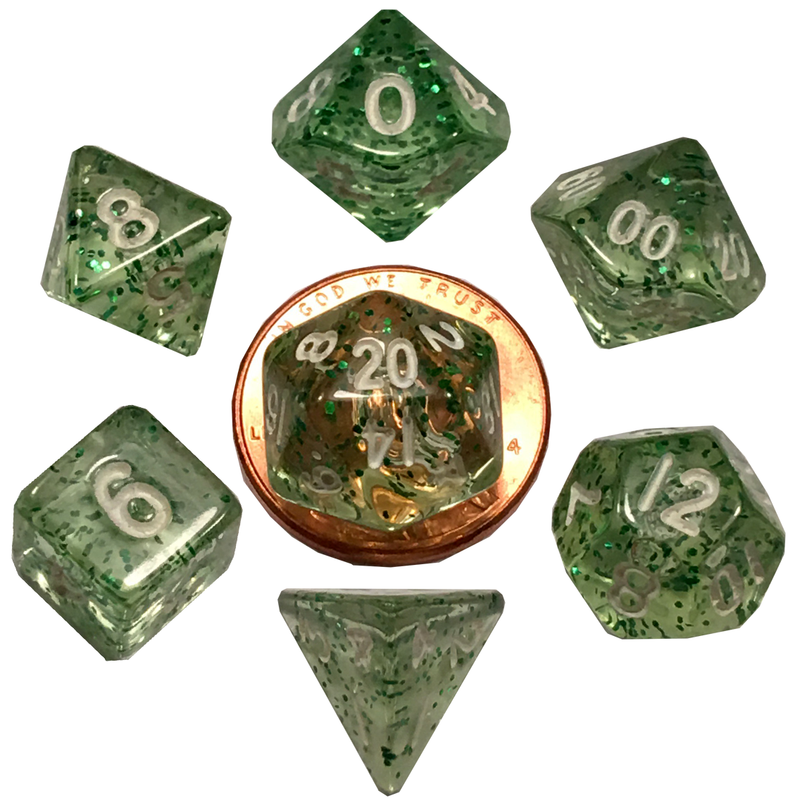 10mm Polyhedral Dice Set - Ethereal Green with White