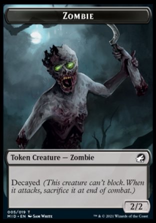 Zombie (005) // Teferi, Who Slows the Sunset Emblem Double-sided Token [Innistrad: Midnight Hunt Tokens]