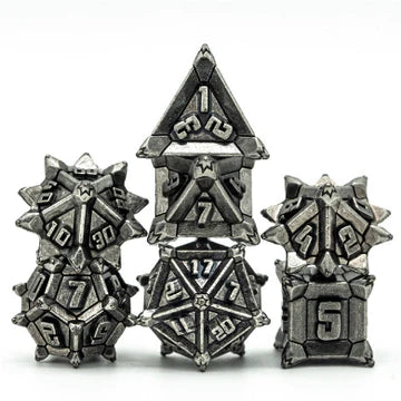 16mm Metal Polyhedral Dice Set - Ancient Silver Flail