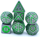 Solid Metal Leyline Dice set - Gunmetal w/ Green