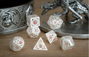 Matte Silver with Red Enamel Hollow Metal Gears of Providence Polyhedral Dice Set