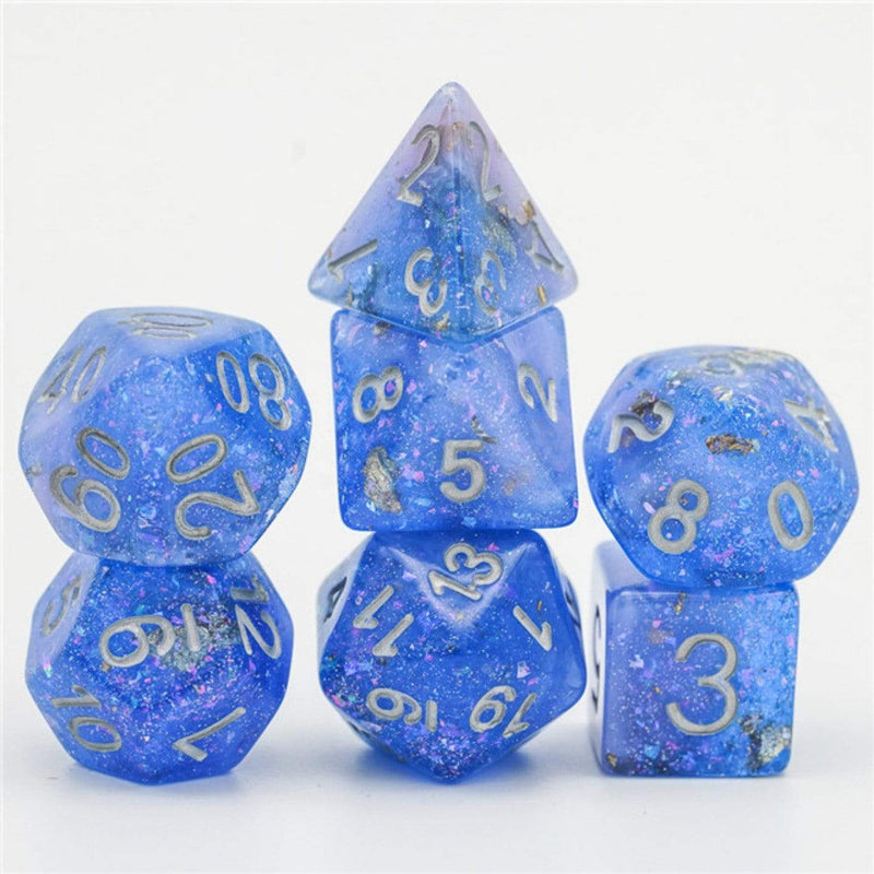 Resin RPG Dice Set - Blue & Pink Seabed Treasure