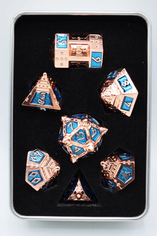 16mm Metal Polyhedral Dice Set - Dice 51: Copper-Lit Space