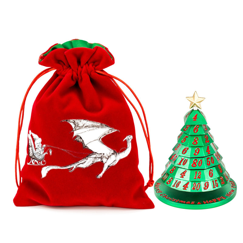 Fantasy Christmas Dice Bag - Dragon Pulling Santa (Red)