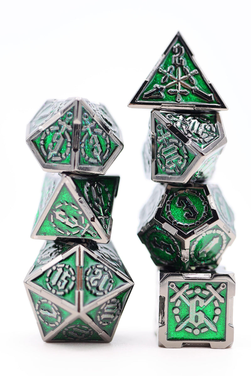 16mm Metal Polyhedral Dice Set - Enchanted Forest Sword